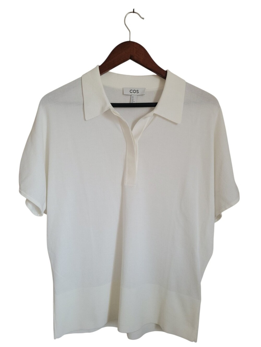 COS White Knit Polo Shirt Medium Minimalist Quiet Luxury Scandinavian Chic Top